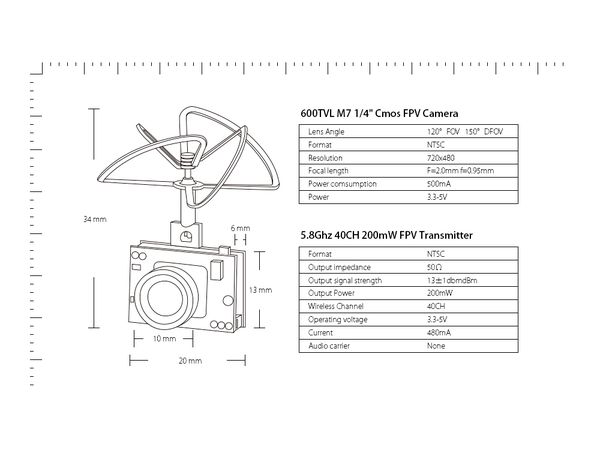 Камера Eachine TX02 FPV 3в1 600TVL 120°, Світлина 4