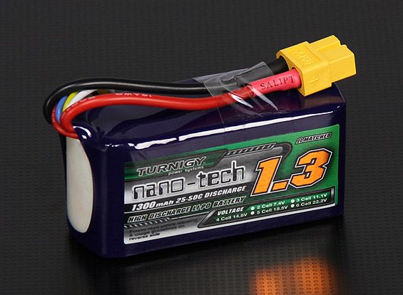 Акумулятор Turnigy nano-tech 1300mAh 4S 25~50C Lipo Pack, Фото 1