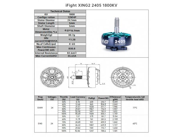 Двигун безколекторний iFlight XING2 2405-1800kv, Фото 5