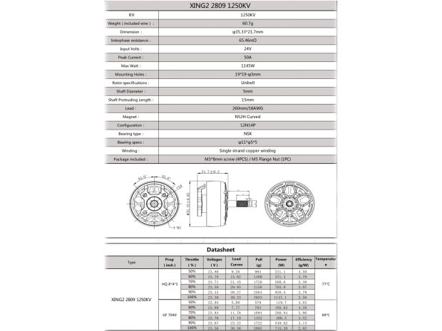Двигун безколекторний iFlight XING2 2809-1250kv, Фото 5