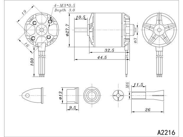 Двигун безколекторний SunnySky A2216-1400kv V2, Світлина 4
