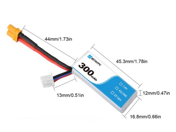 Акумулятор BetaFPV XT30 300mAh 2S 45C, Світлина 2
