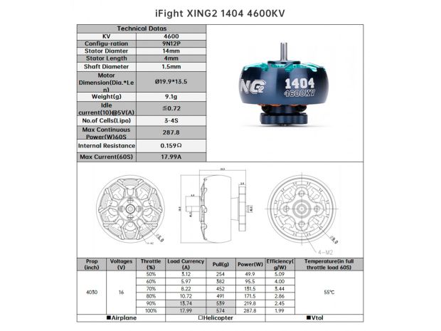 Двигун безколекторний iFlight XING2 1404-4600kv, Фото 6
