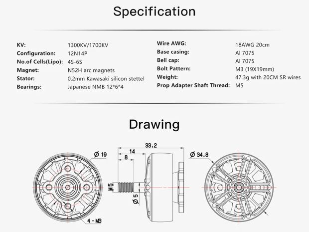 Двигун безколекторний BrotherHobby LPD 2806.5-1300kv, Фото 6