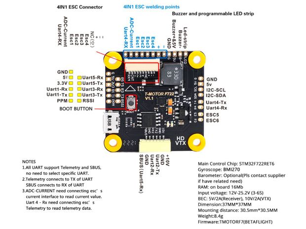 T-Motor F722 PRO II HD (польотний контролер F7 + регулятор 4в1 F55A), Світлина 7