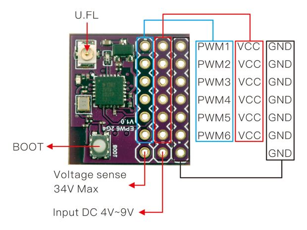 Приймач Happymodel EPW6 TCXO PWM ELRS 6Ch (2.4GHz), Світлина 3