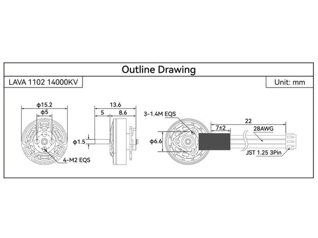 Двигун безколекторний BetaFPV LAVA 1102-14000kv (дріт 44мм), Фото 4