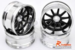 Комплект дисків коліс для шосейних автомоделей 1/10 (Срібно-чорні)  
